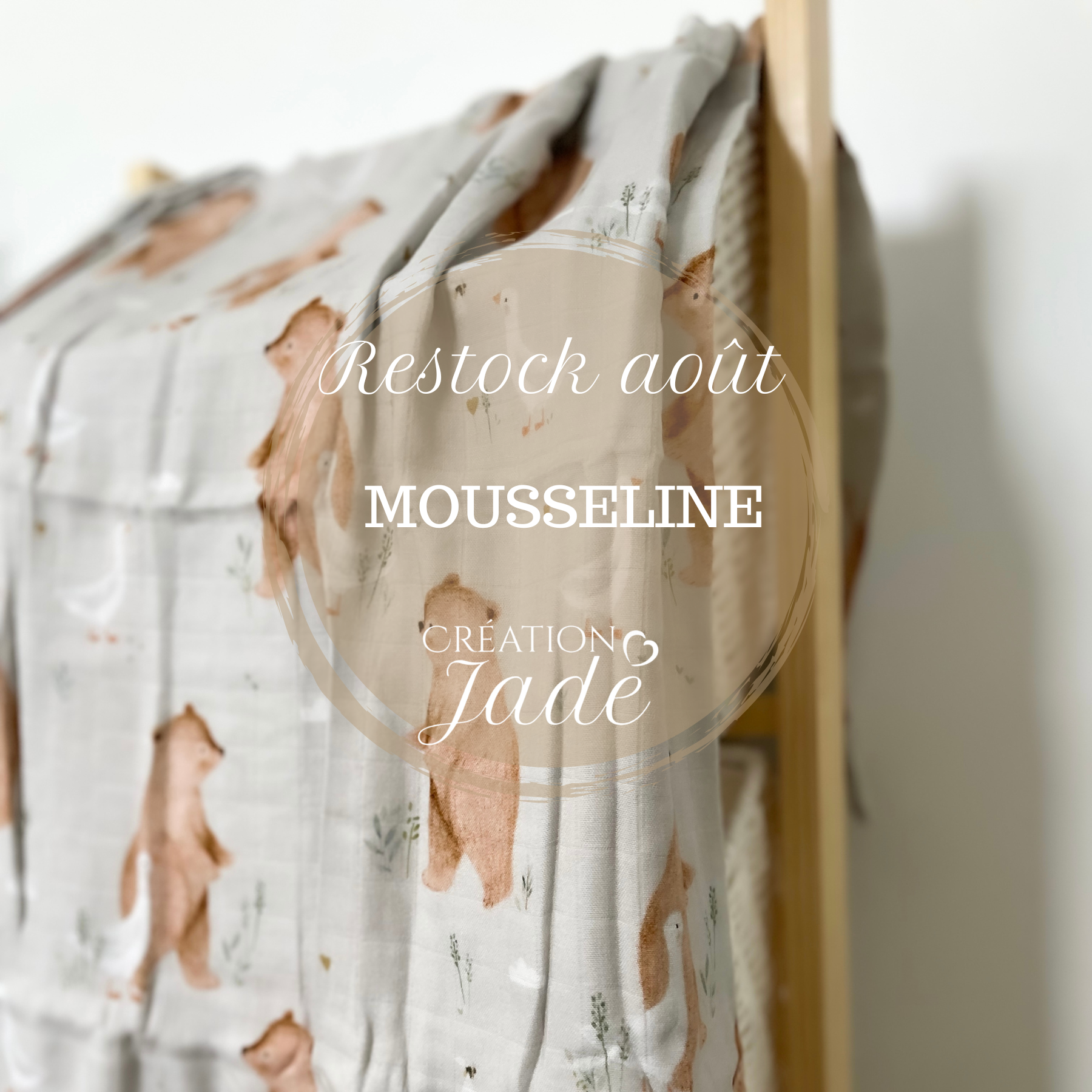 PRÉCOMMANDE AOÛT - Mousseline Création Jade - bambou & coton - Ours et oies
