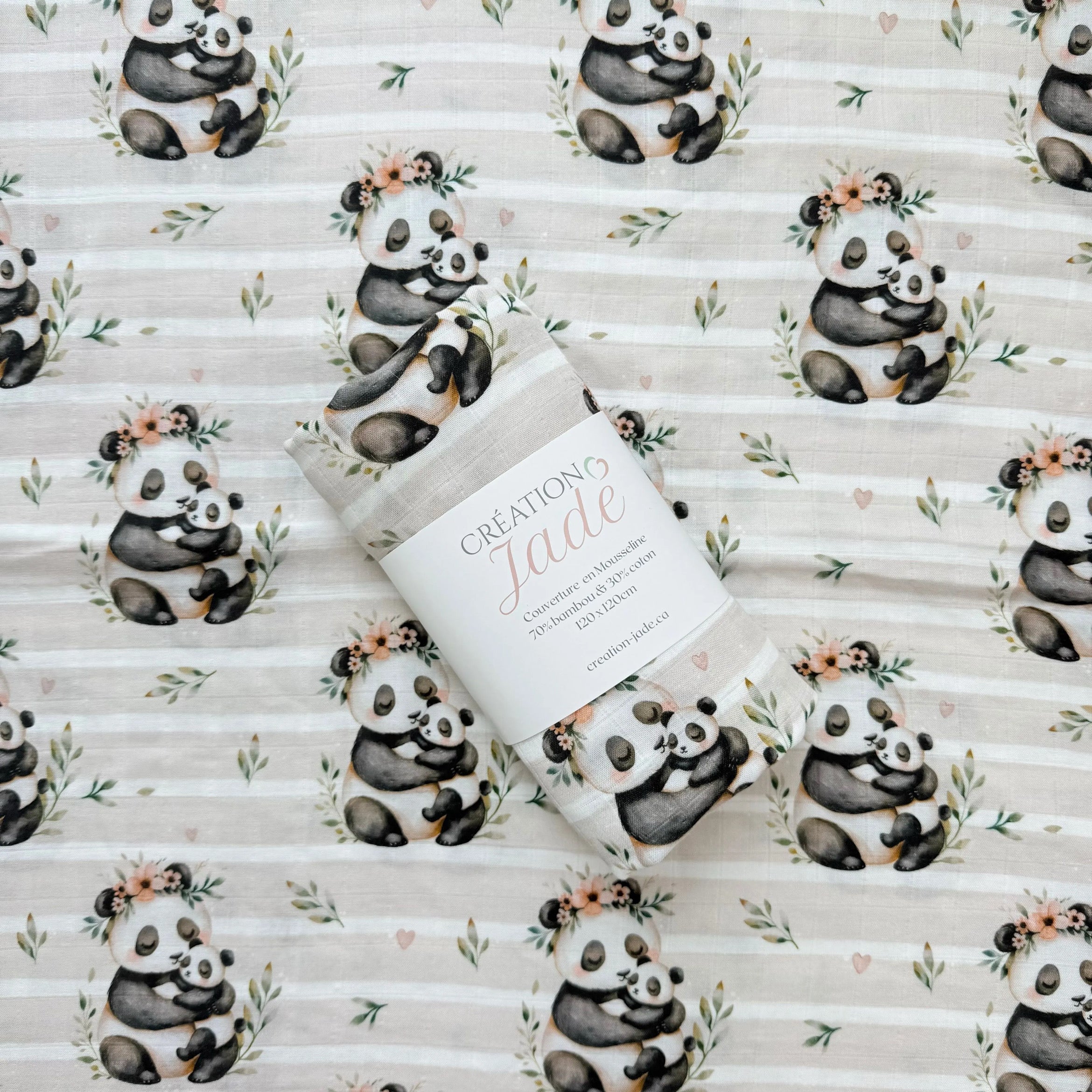 Mousseline Création Jade - bambou & coton - Maman et bébé panda