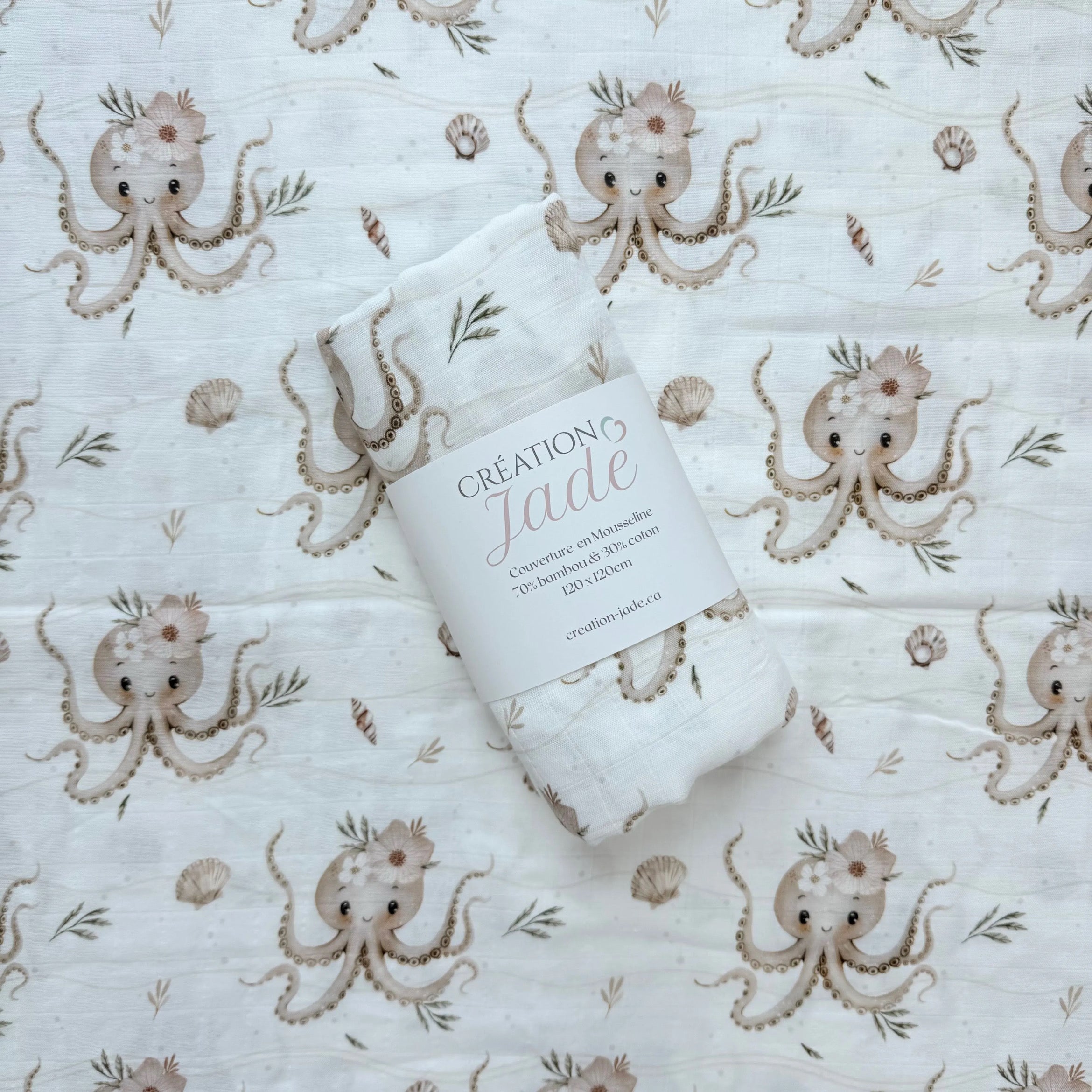 Mousseline Création Jade - bambou & coton - Pénéloppe la pieuvre