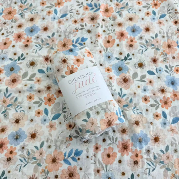 Mousseline Création Jade - bambou & coton - Fleurs - Esmée