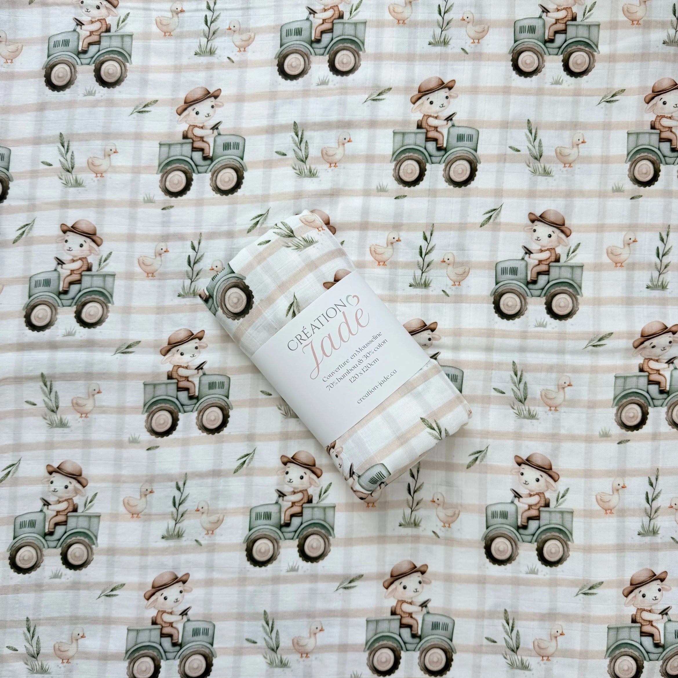 Mousseline Création Jade - bambou & coton - Petit mouton à la ferme