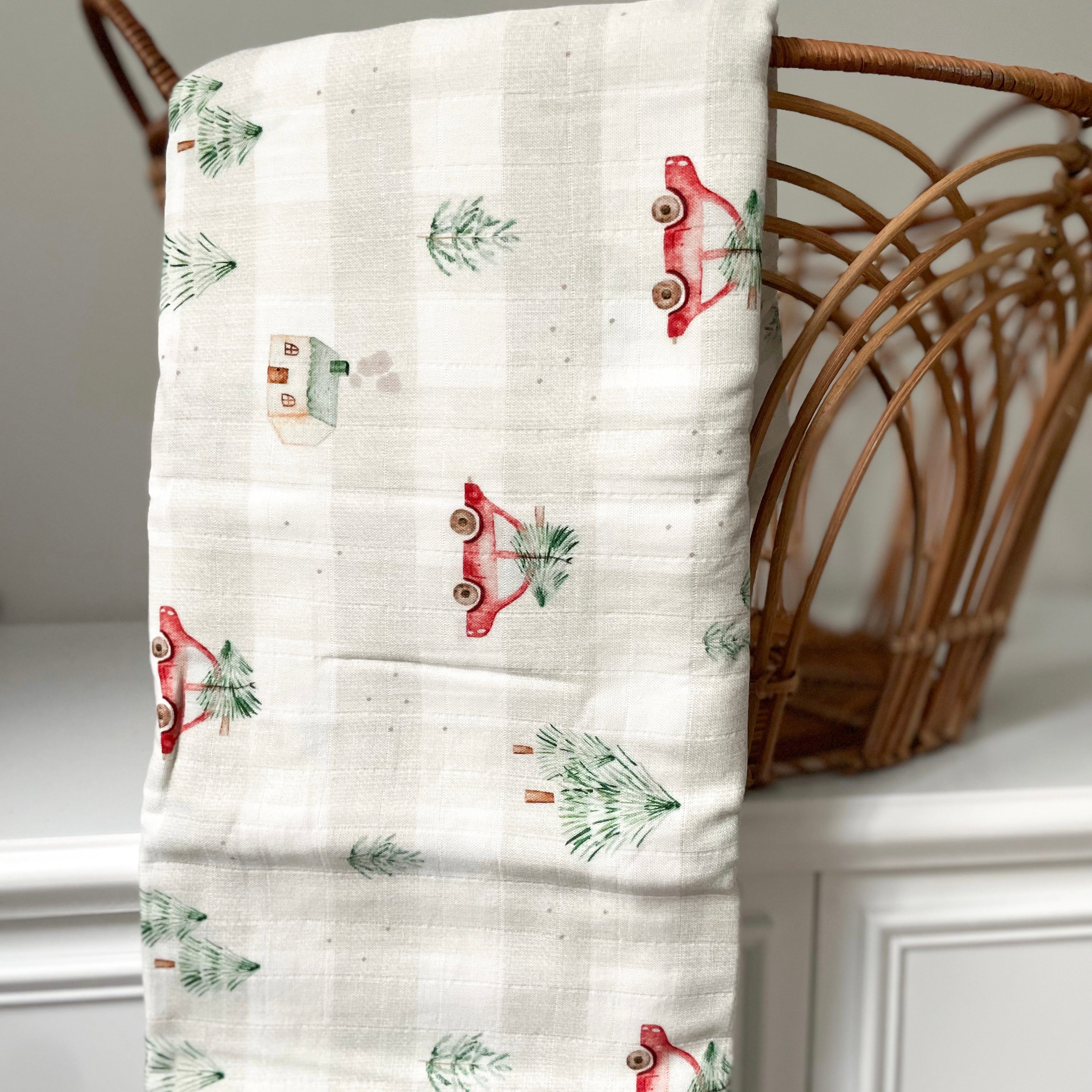 Mousseline Création Jade - bambou & coton - Noël - Cueillette de Sapin