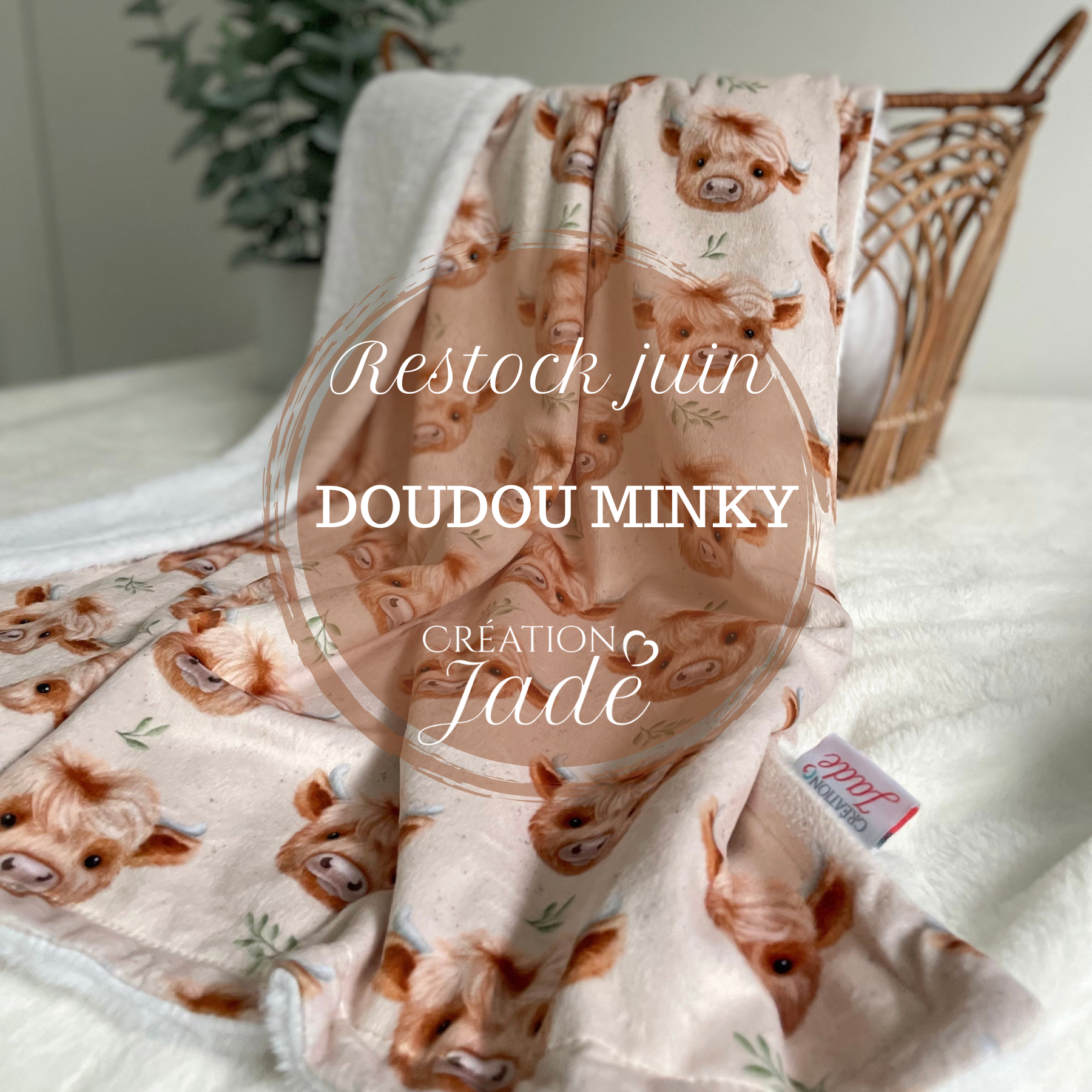 PRÉCOMMANDE JUIN - Nouveauté - Couverture Minky & Fourrure - Vache highland