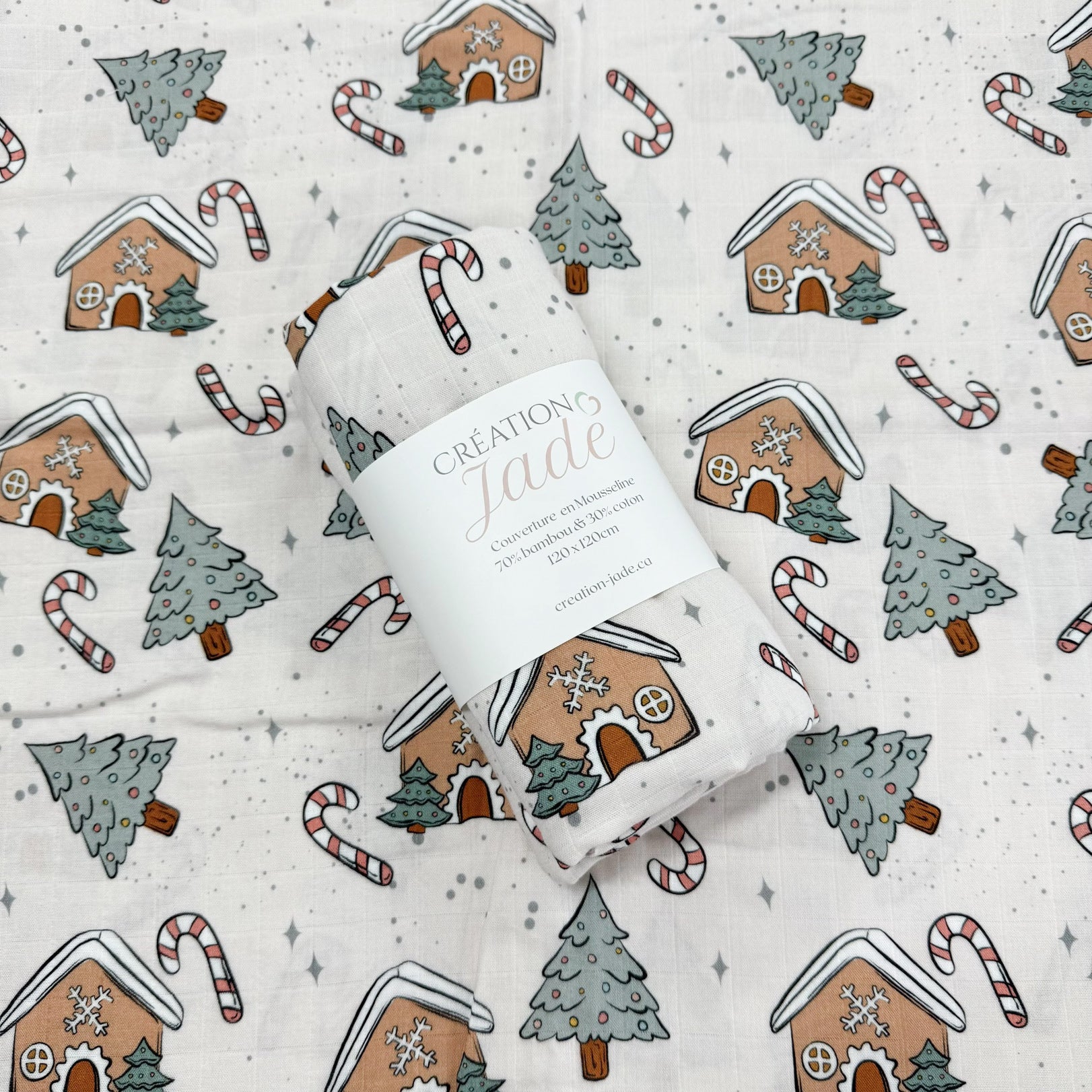 Mousseline Création Jade - bambou & coton - Noël - Maisonnette de pain d'épice