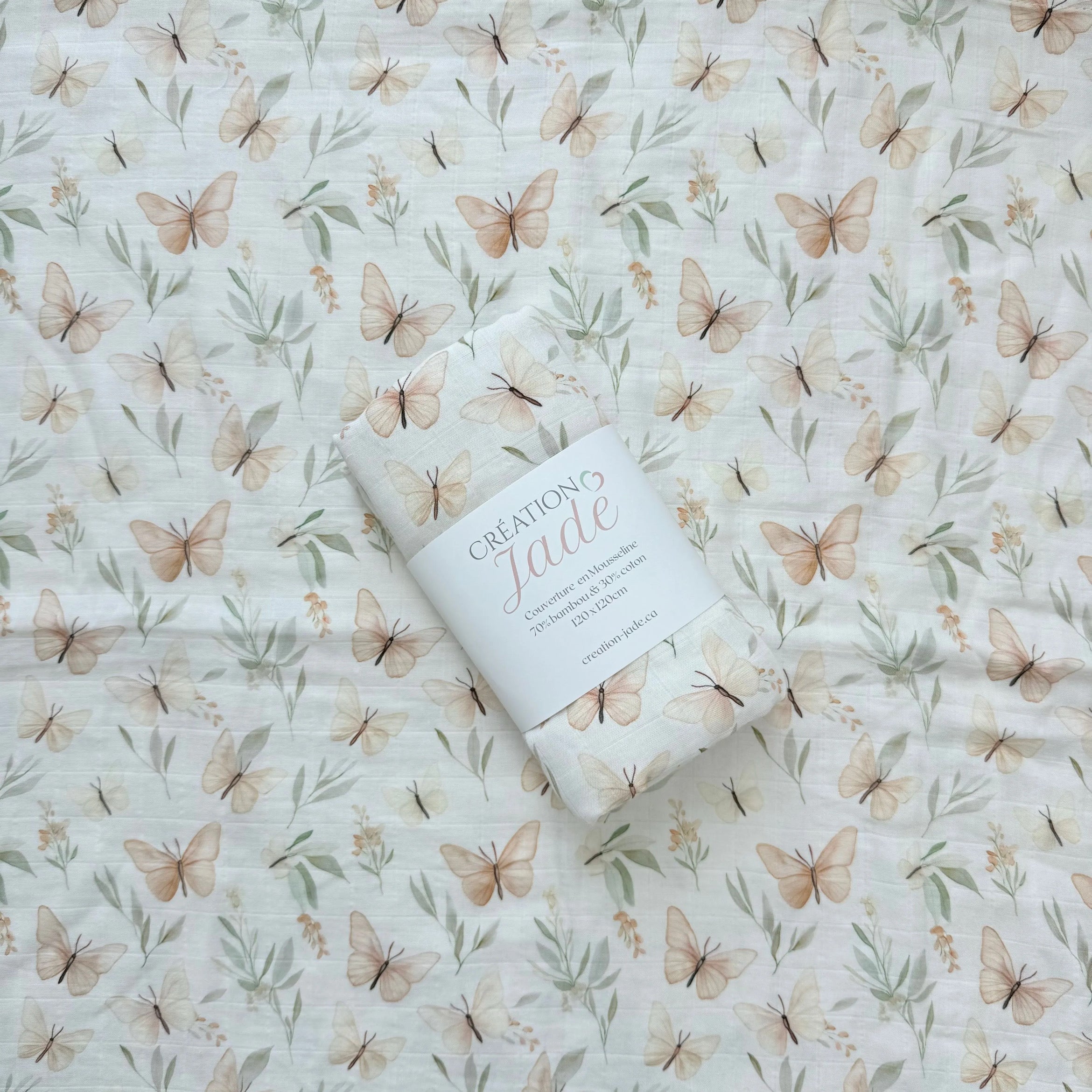 Mousseline Création Jade - bambou & coton - Papillons