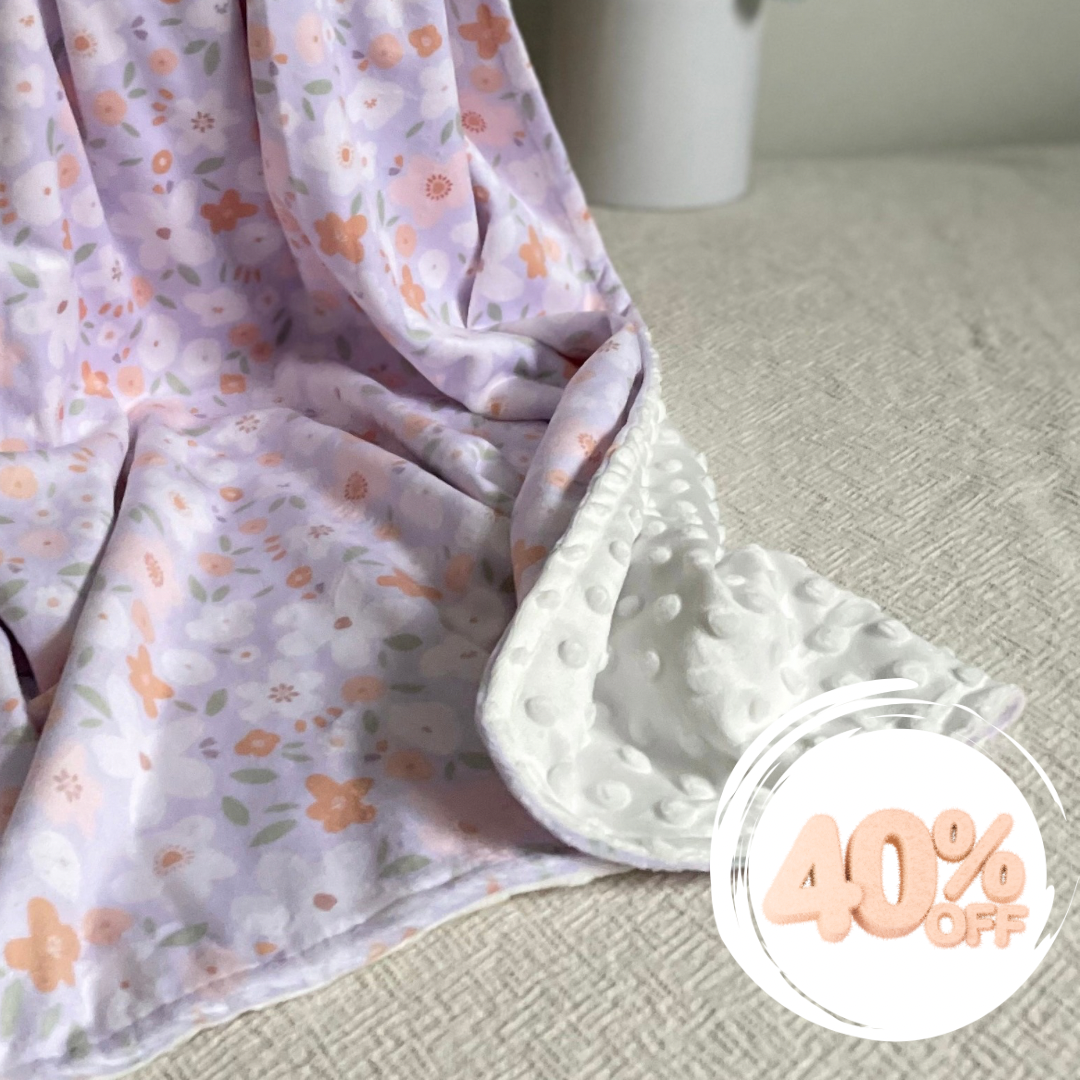 Doudou Minky & Minky dot - Délicatesse florale lilas ( SOLDE! )