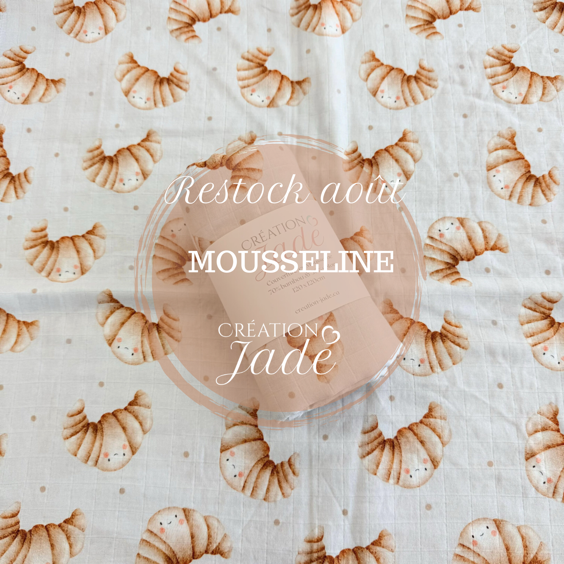 ( Restock Janvier ) Mousseline Création Jade - bambou & coton - Croissants