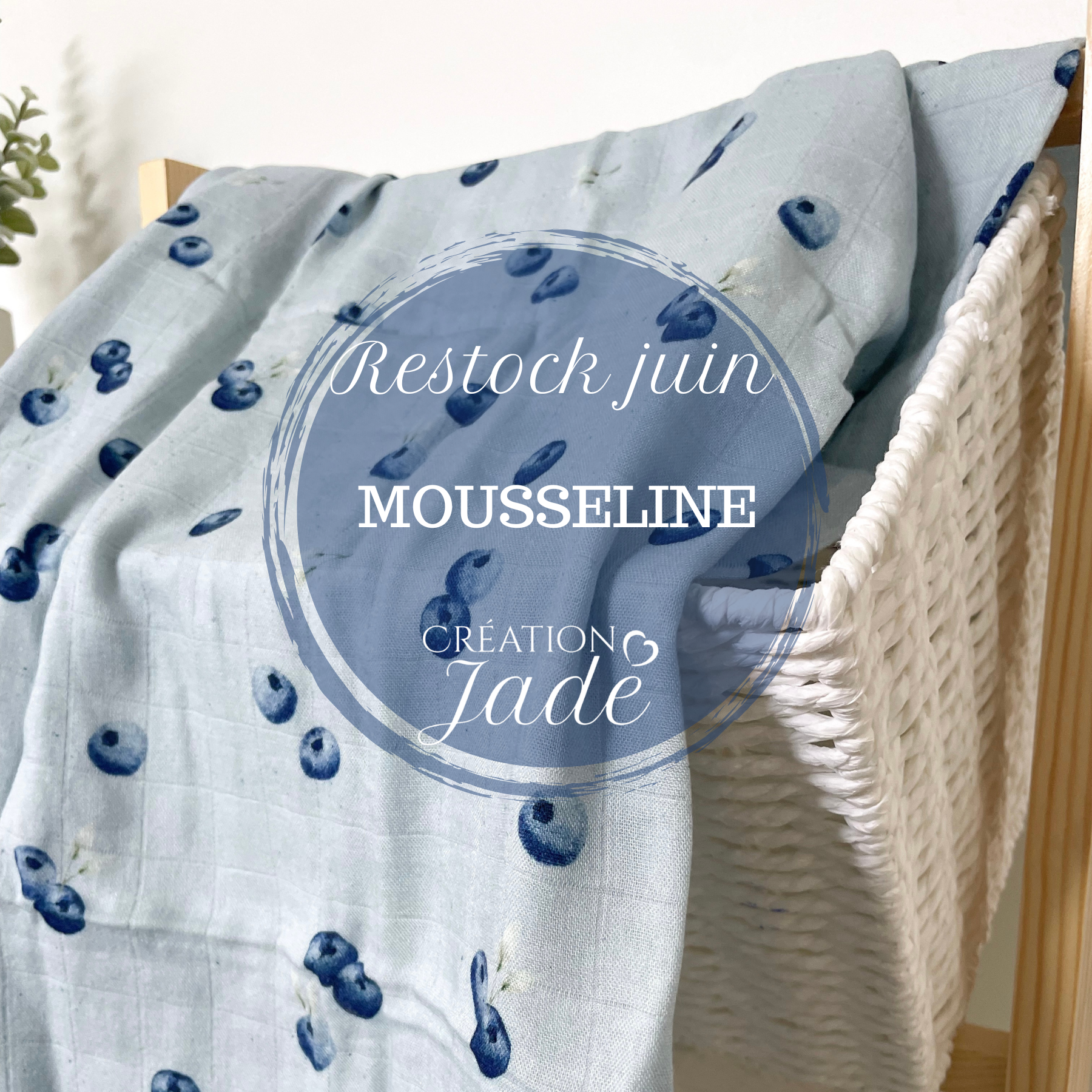 PRÉCOMMANDE JUIN - Mousseline Création Jade - bambou & coton - Bleuets