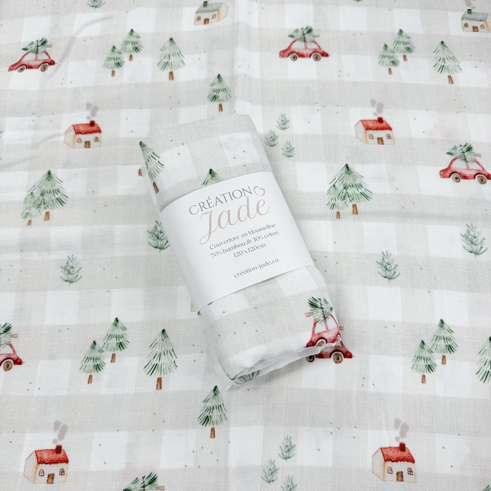 Mousseline Création Jade - bambou & coton - Noël - Cueillette de Sapin