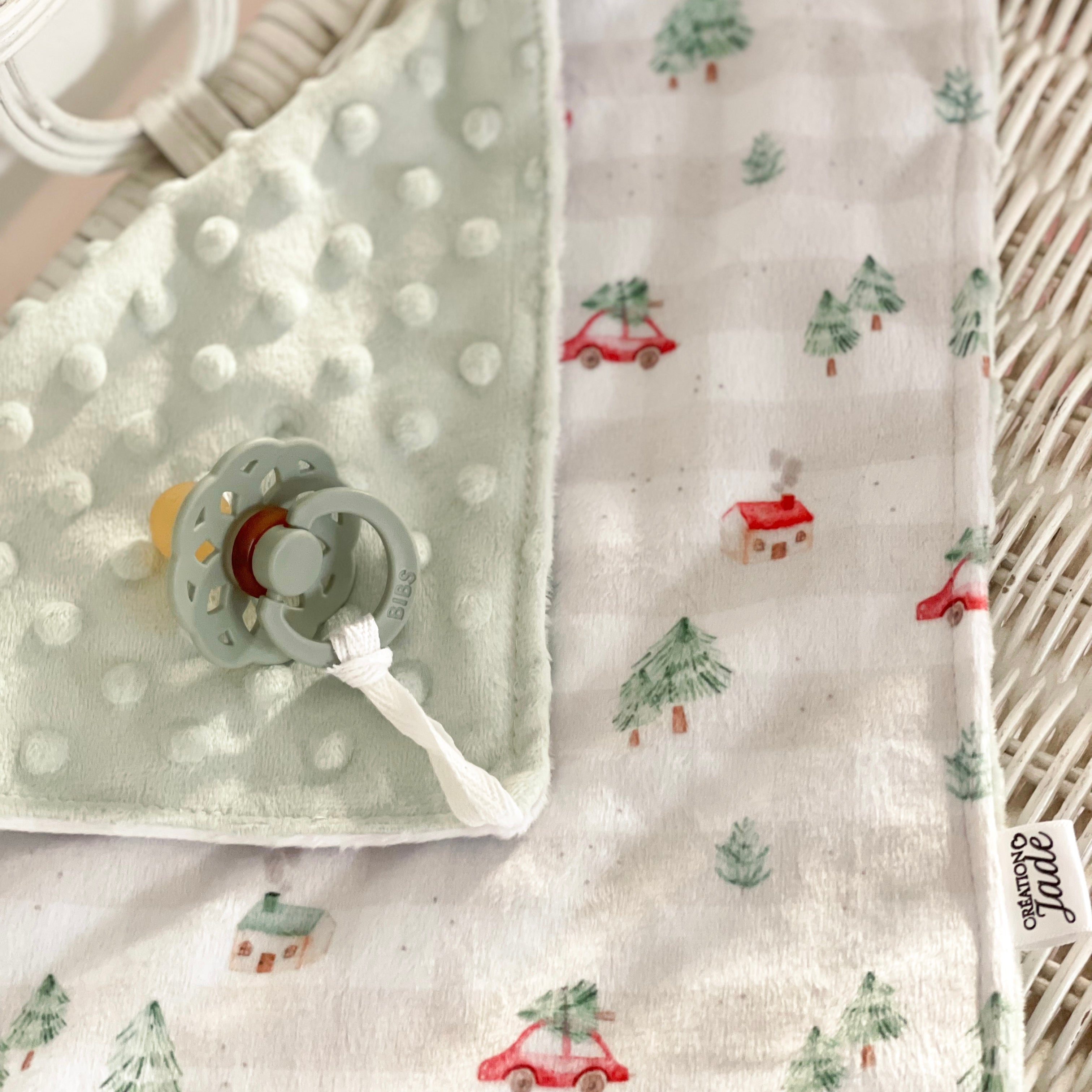 Mini doudou minky réconfort - Noël - Cueillette de Sapin