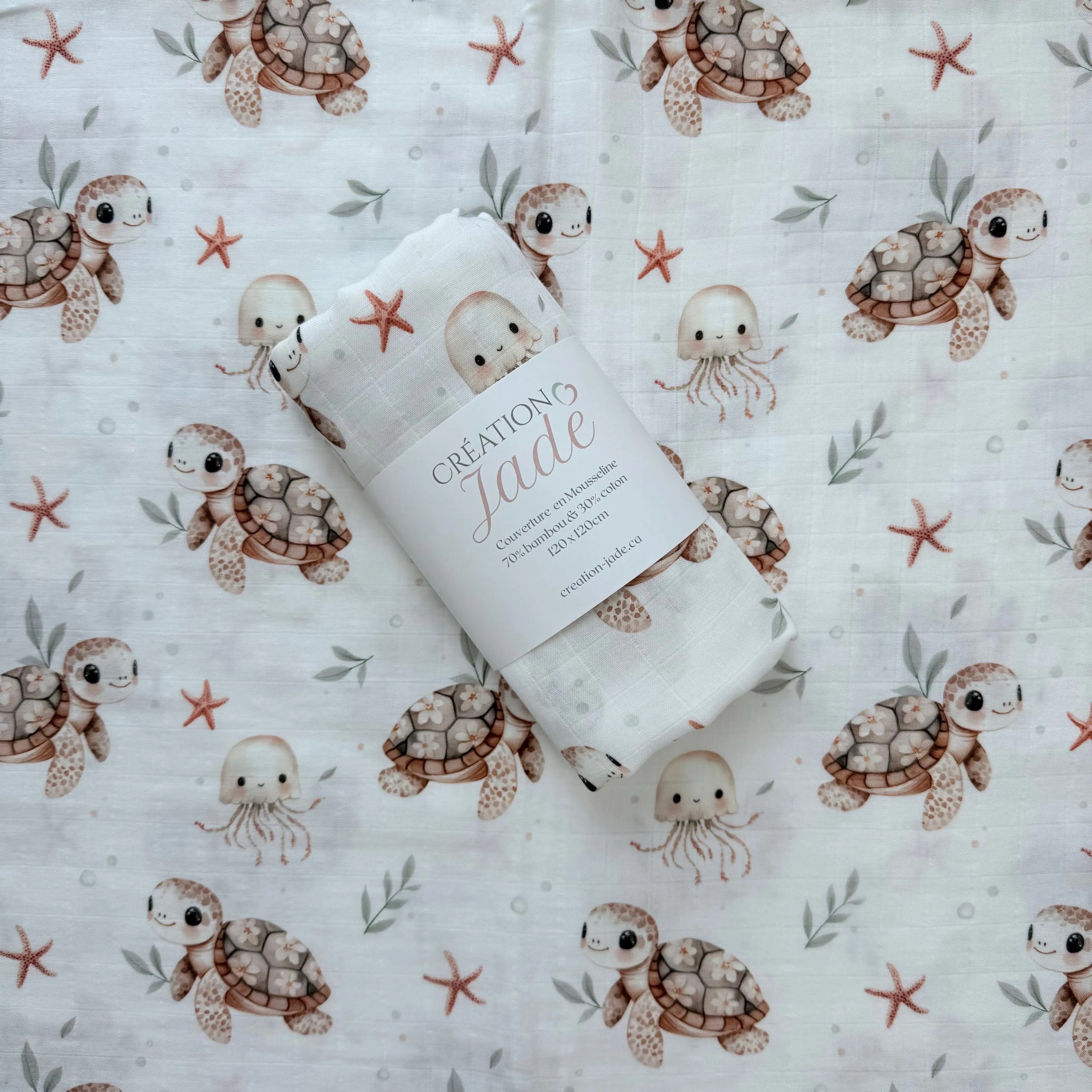 Mousseline Création Jade - bambou & coton - Tatiana la tortue