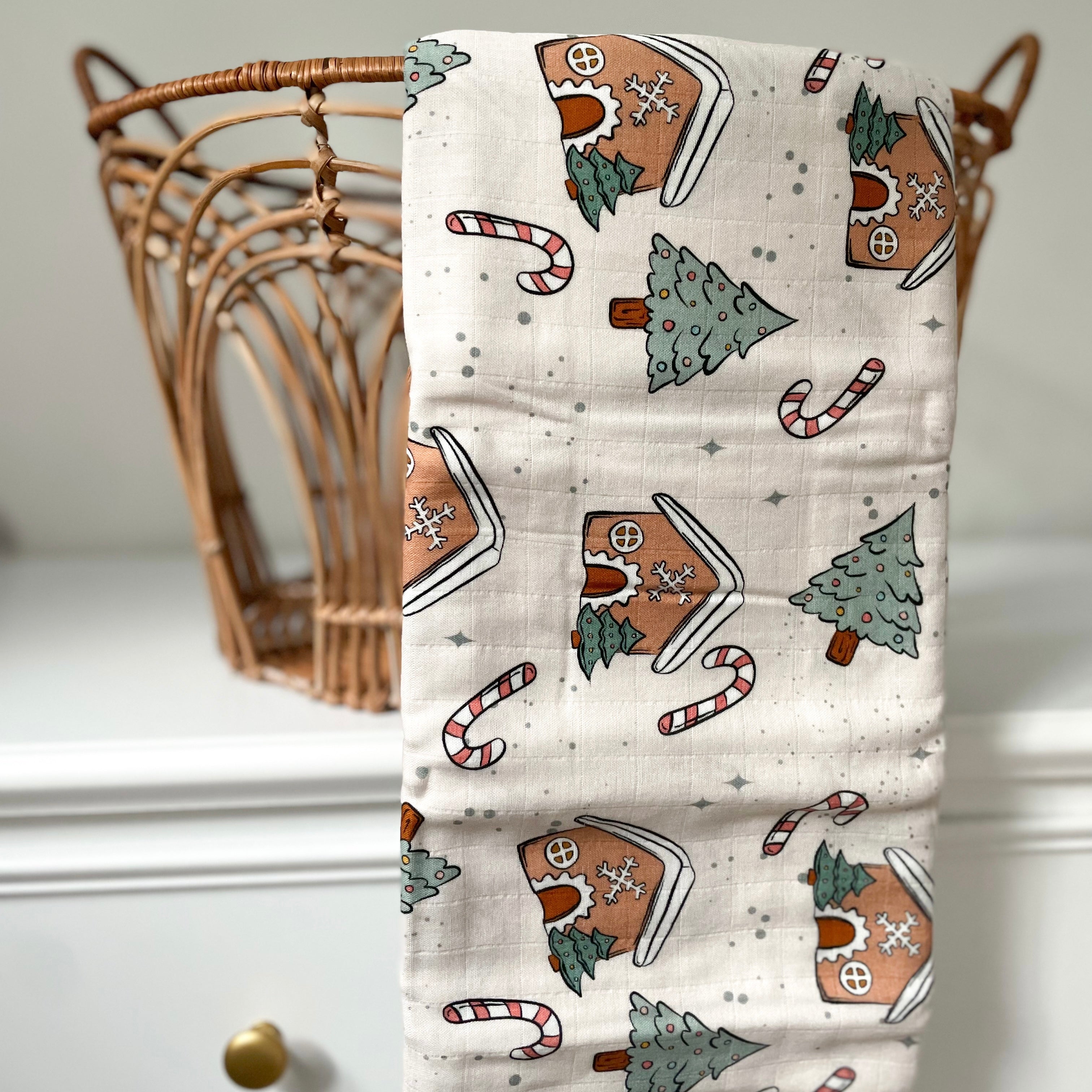 Mousseline Création Jade - bambou & coton - Noël - Maisonnette de pain d'épice