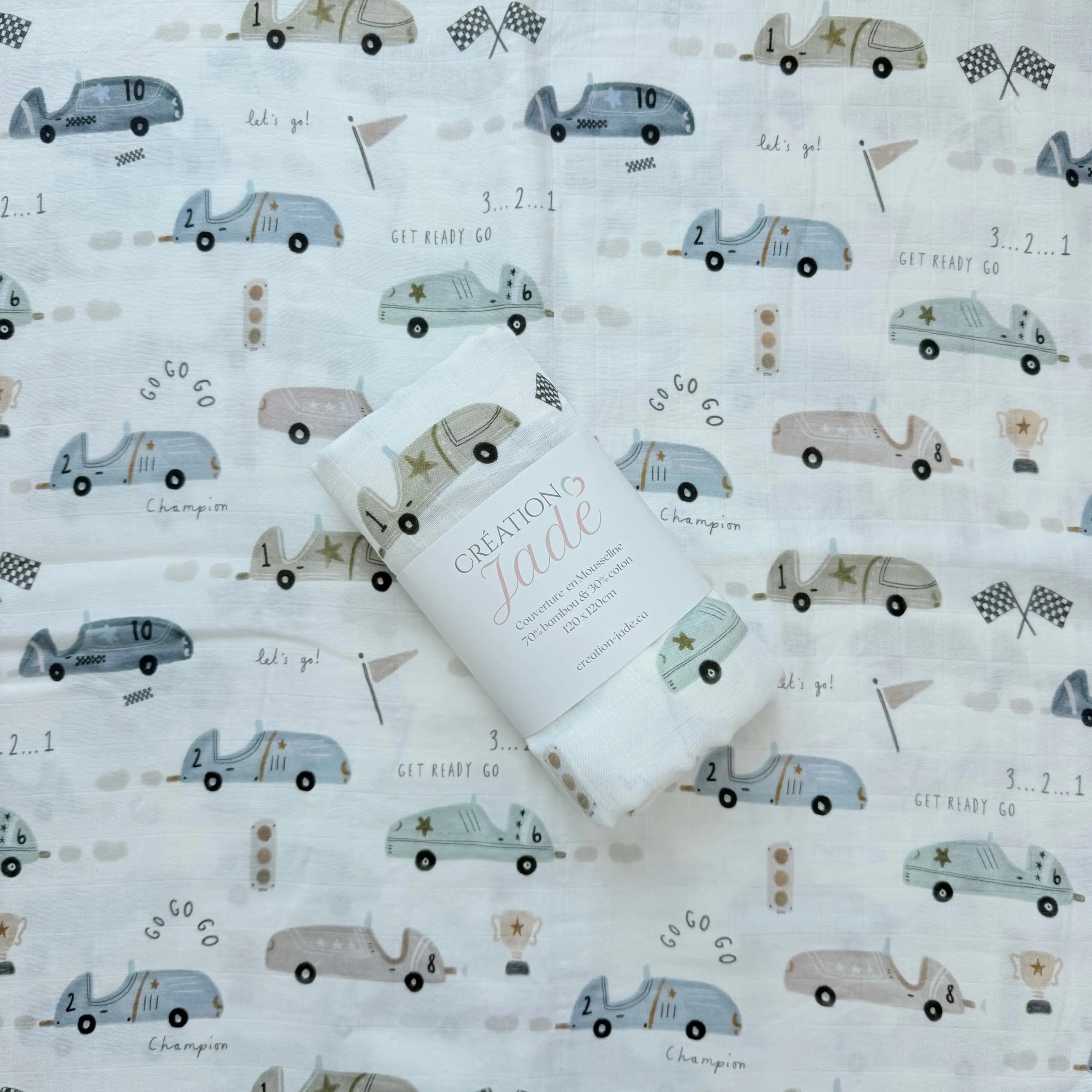 Mousseline Création Jade - bambou & coton - Lewis le pilote de course