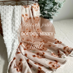 PRÉCOMMANDE Juin - Couverture Minky & Minky dot - Vache highland