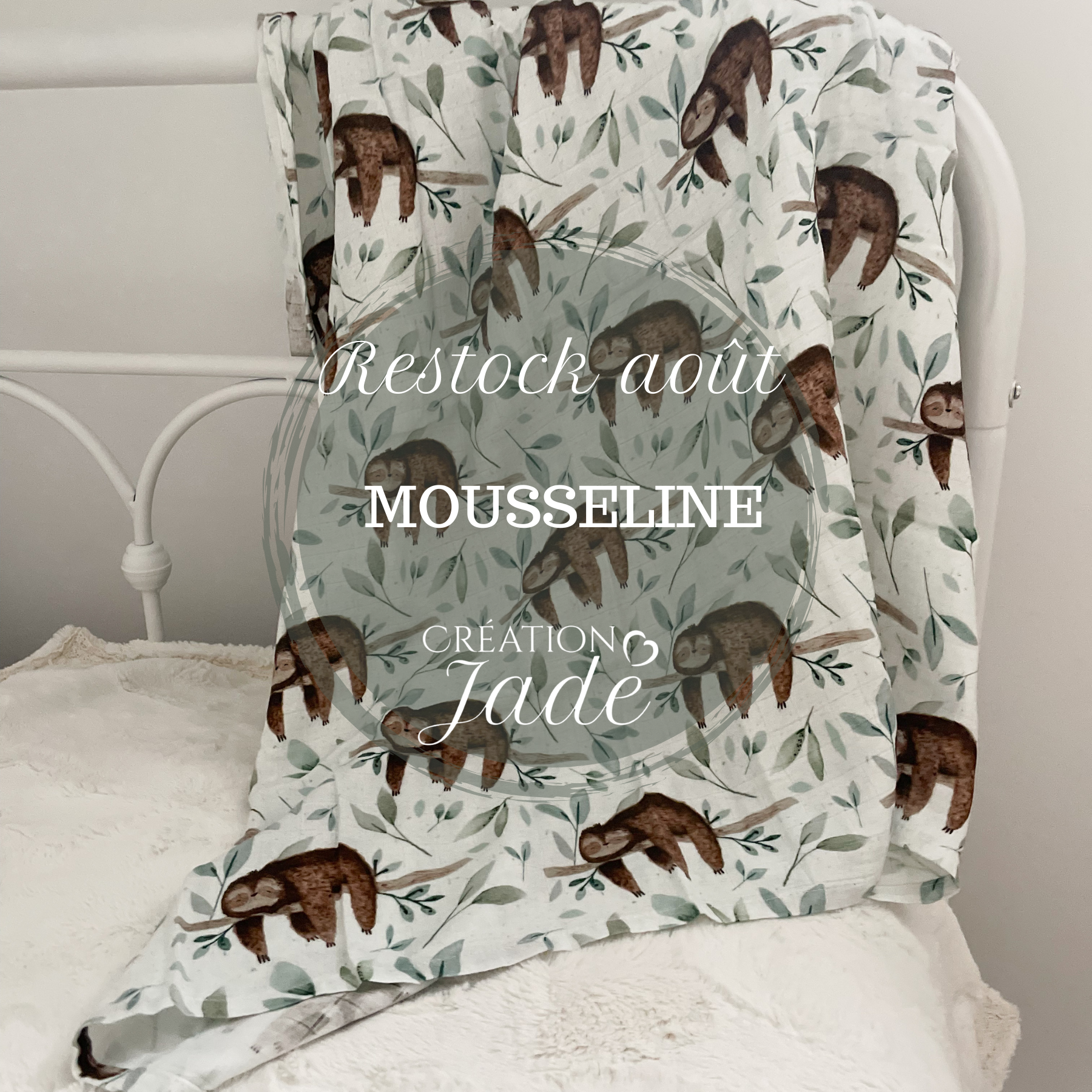 Mousseline Création Jade - bambou & coton - Paresseux