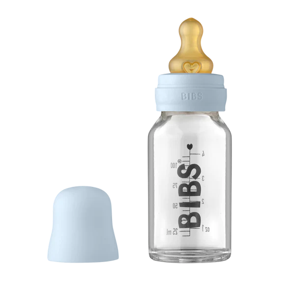BIBS Biberon en verre - Ensemble complet Latex 110 ml - Baby blue