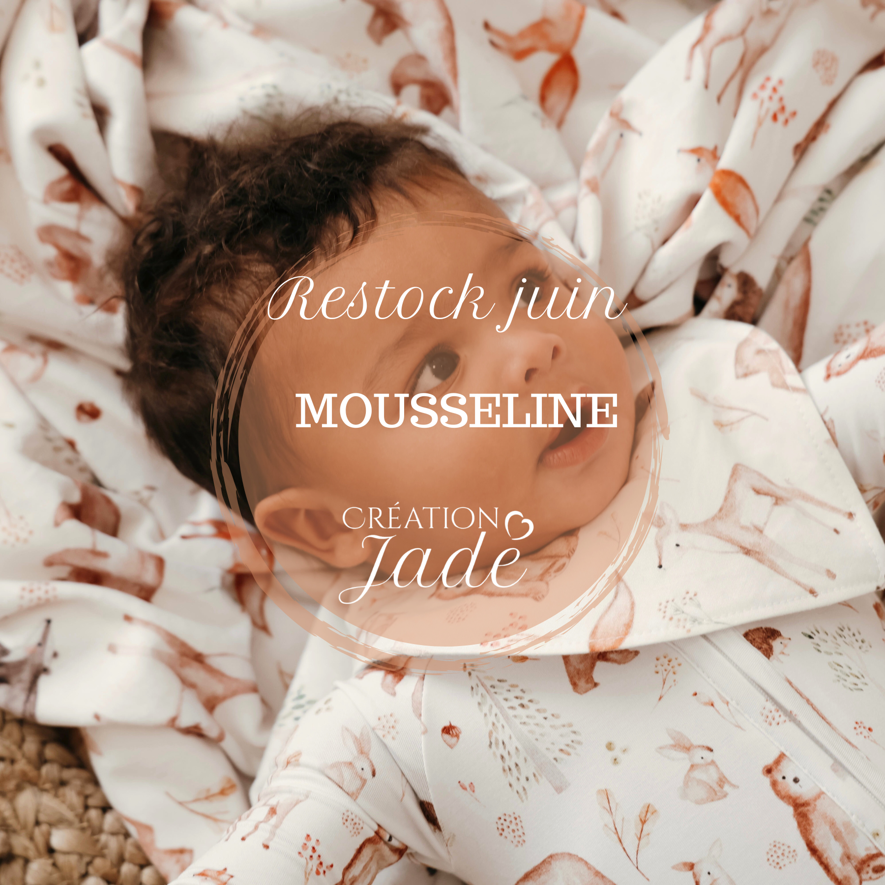 ( Restock janvier ) Mousseline Création Jade - bambou & coton - Ours et animaux de la forêt