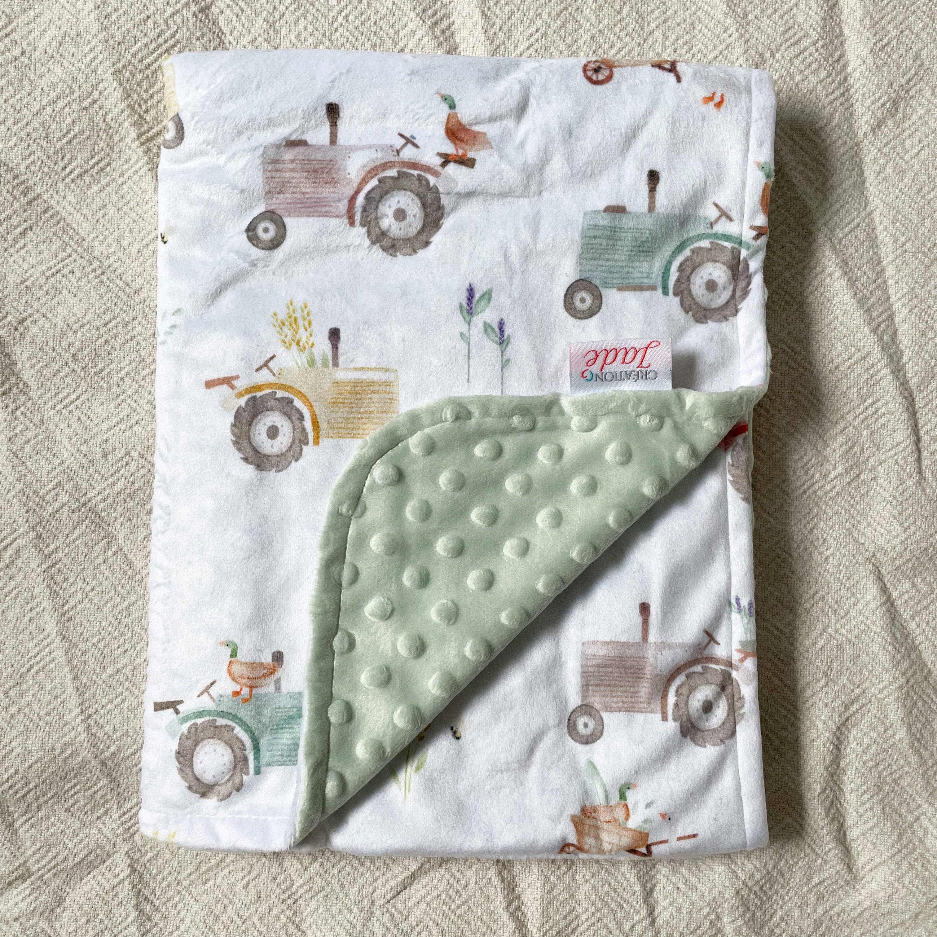 Couverture Minky + minky Dot - Tracteurs