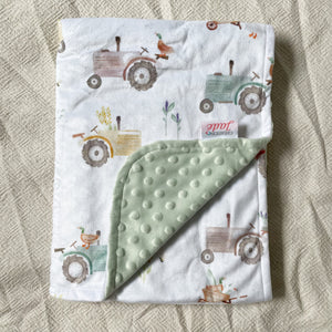 Couverture Minky + minky Dot - Tracteurs