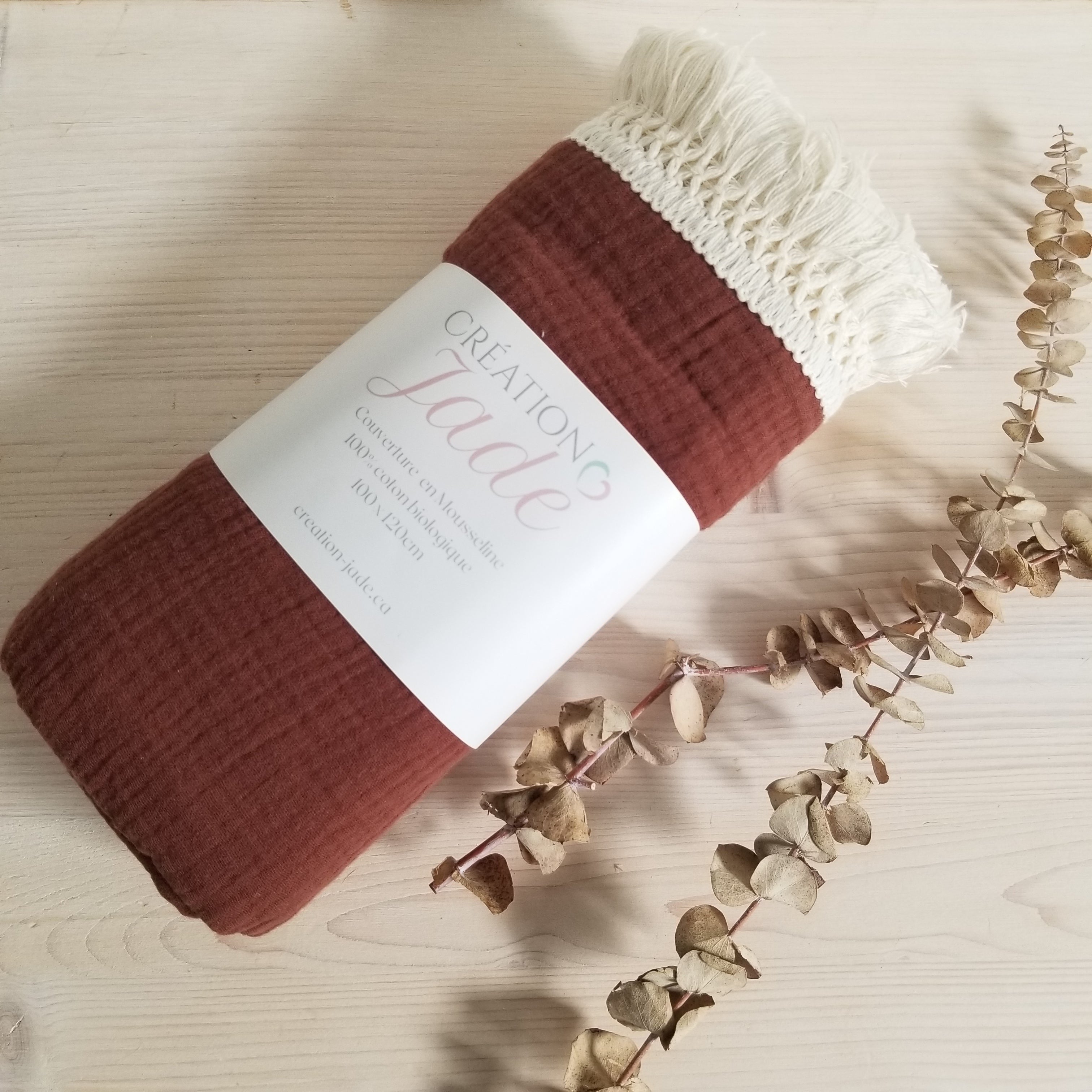 Mousselines avec franges - 100% coton biologique - Chocolat