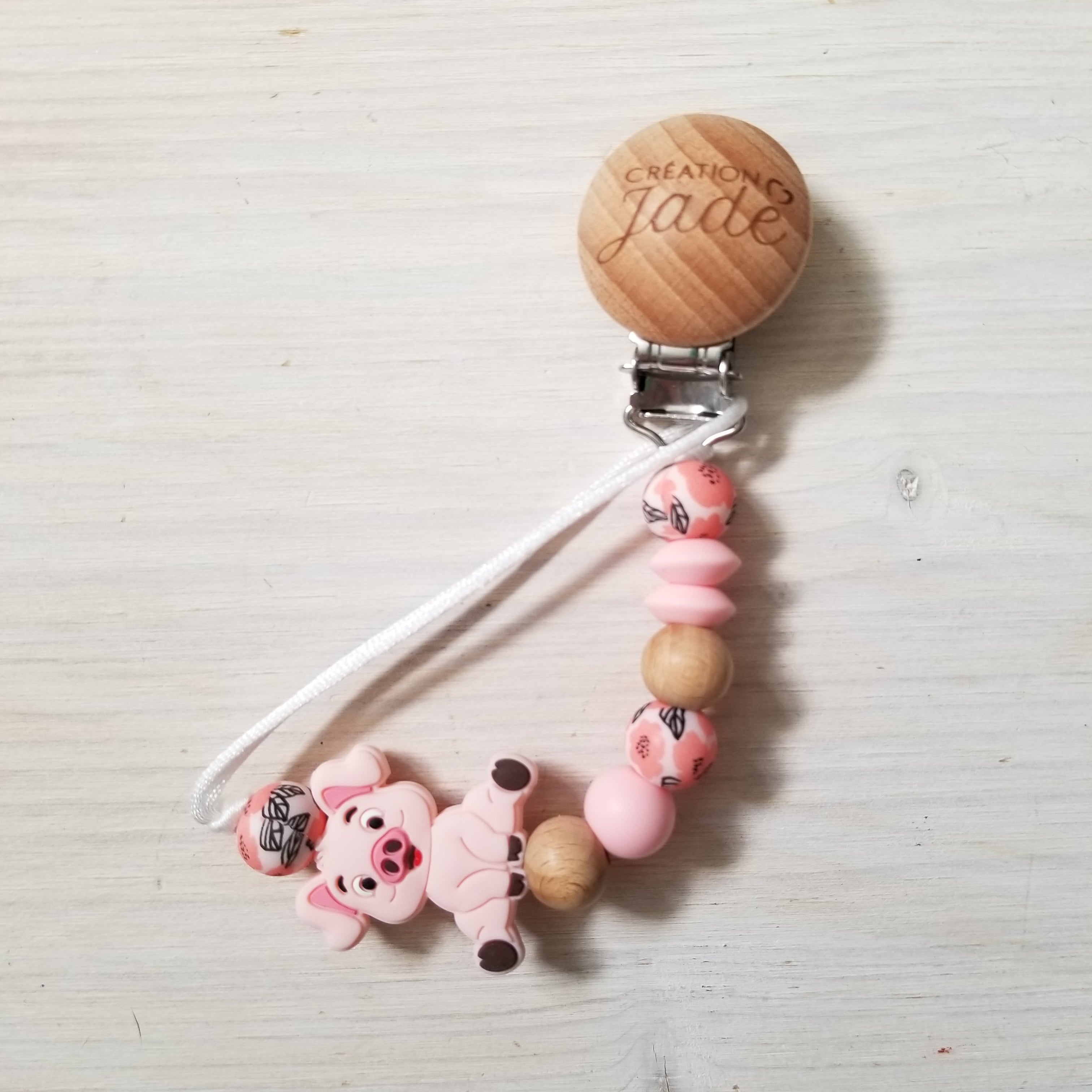 Nouveauté - Attache-suce Bois - Cochon